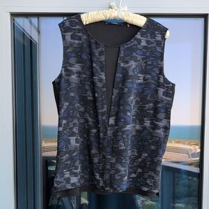 Tahari Black and Blue Patterned Blouse